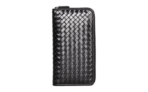 男士手拿包长款拉链钱包男潮牌手工编织胎牛皮多卡位大容量